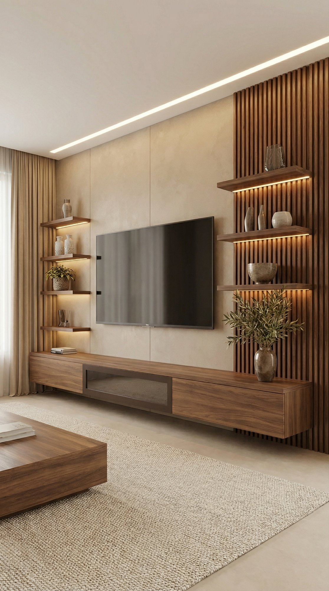 TV Wall — Wood & Shelving