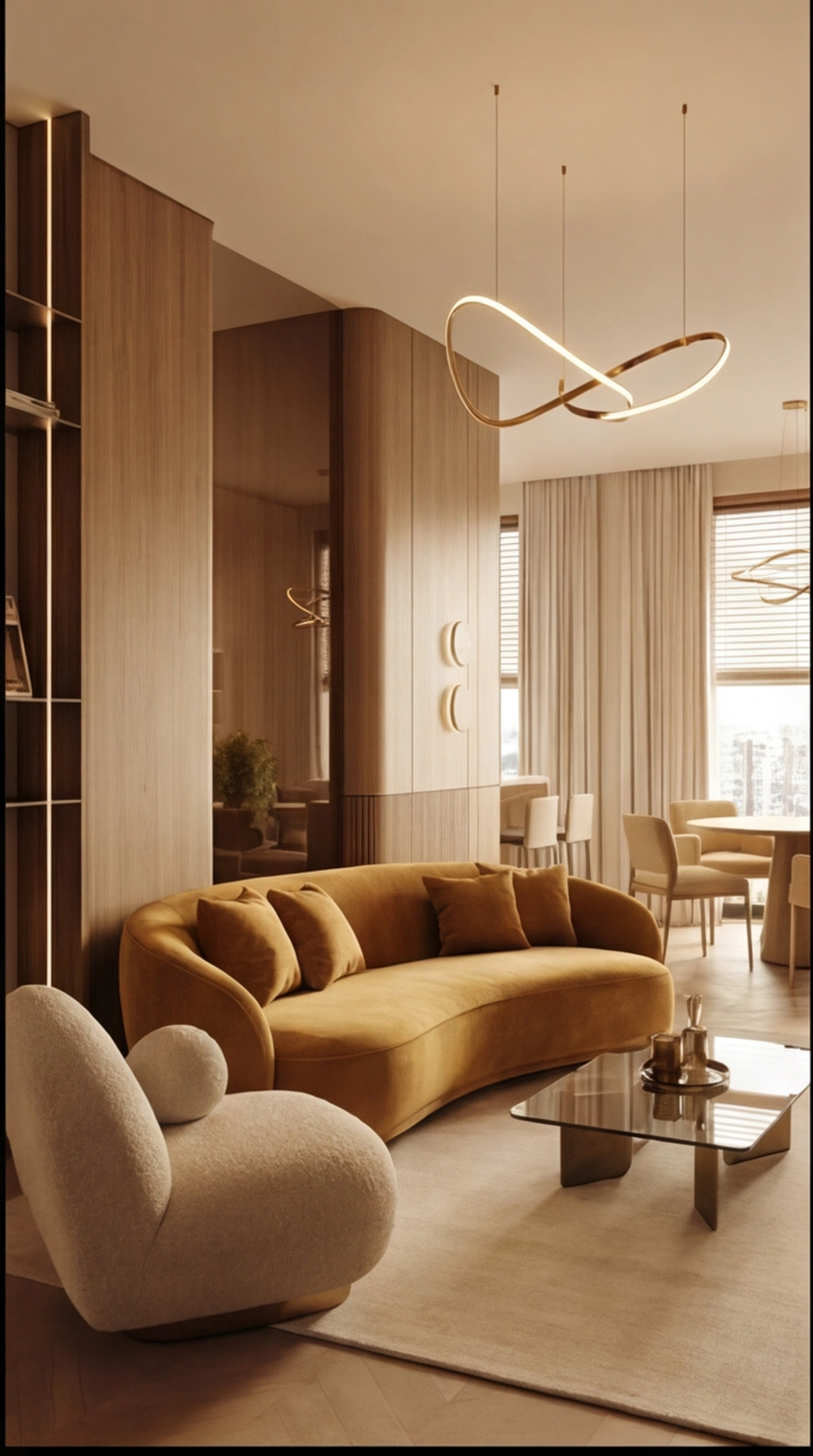 Living Room — Gold & Wood Design