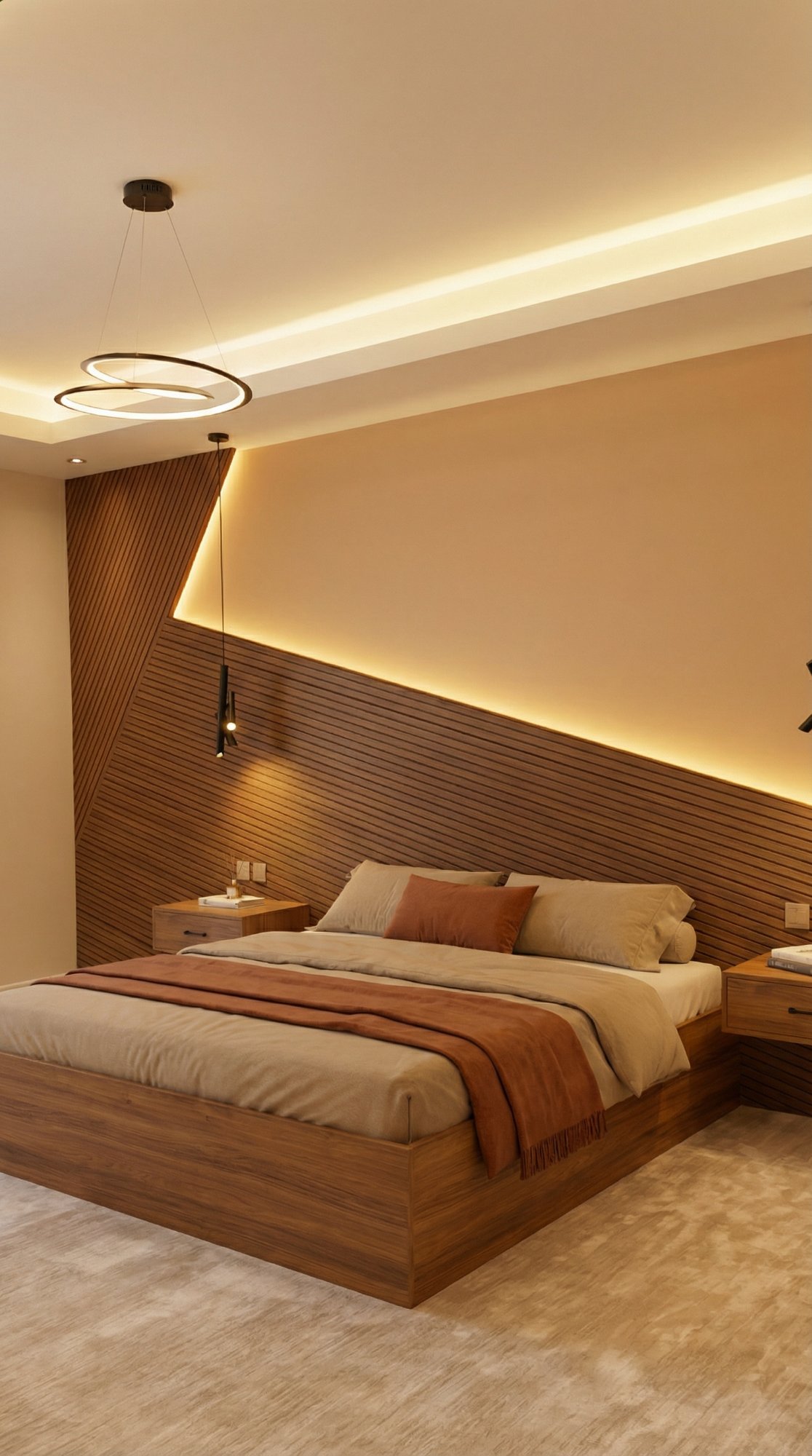 Bedroom — Diagonal Slatted Wall