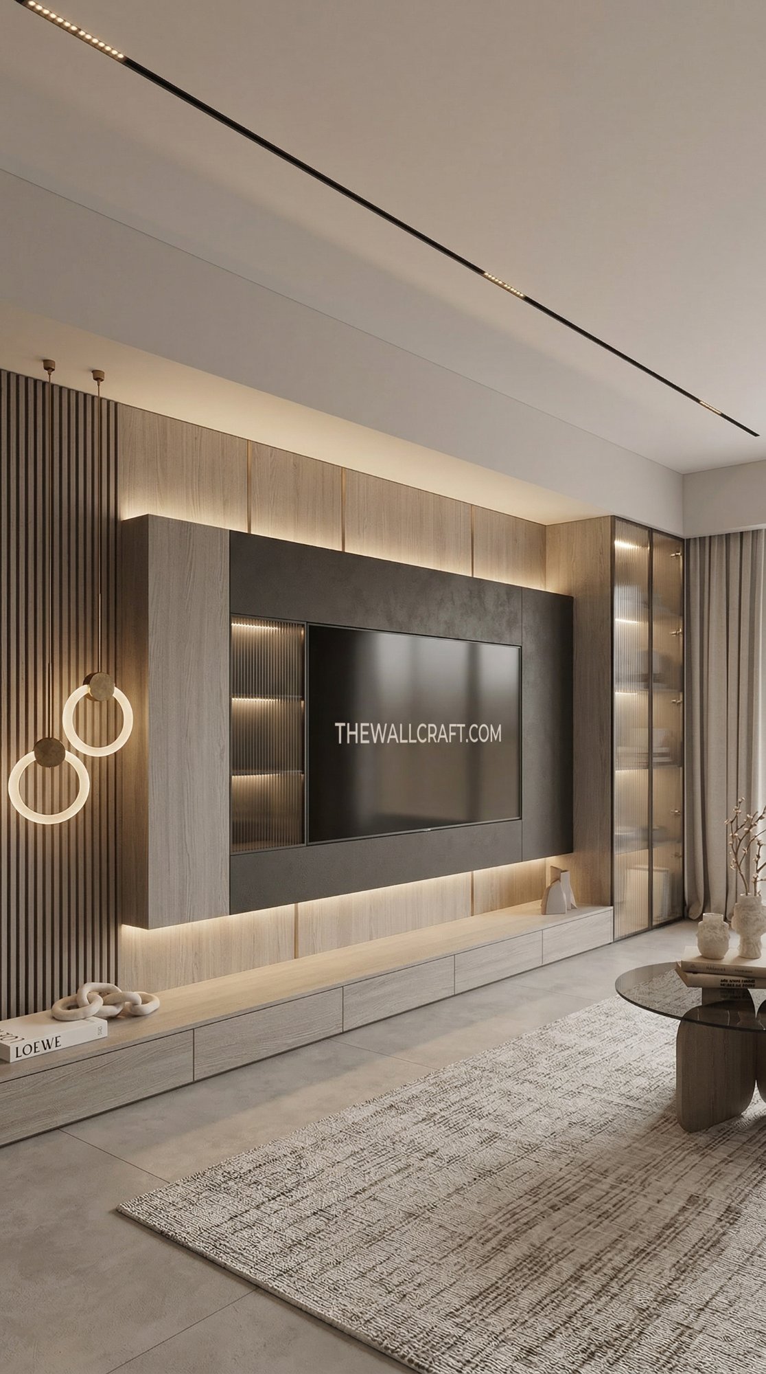 TV Wall — Light Oak & Glass