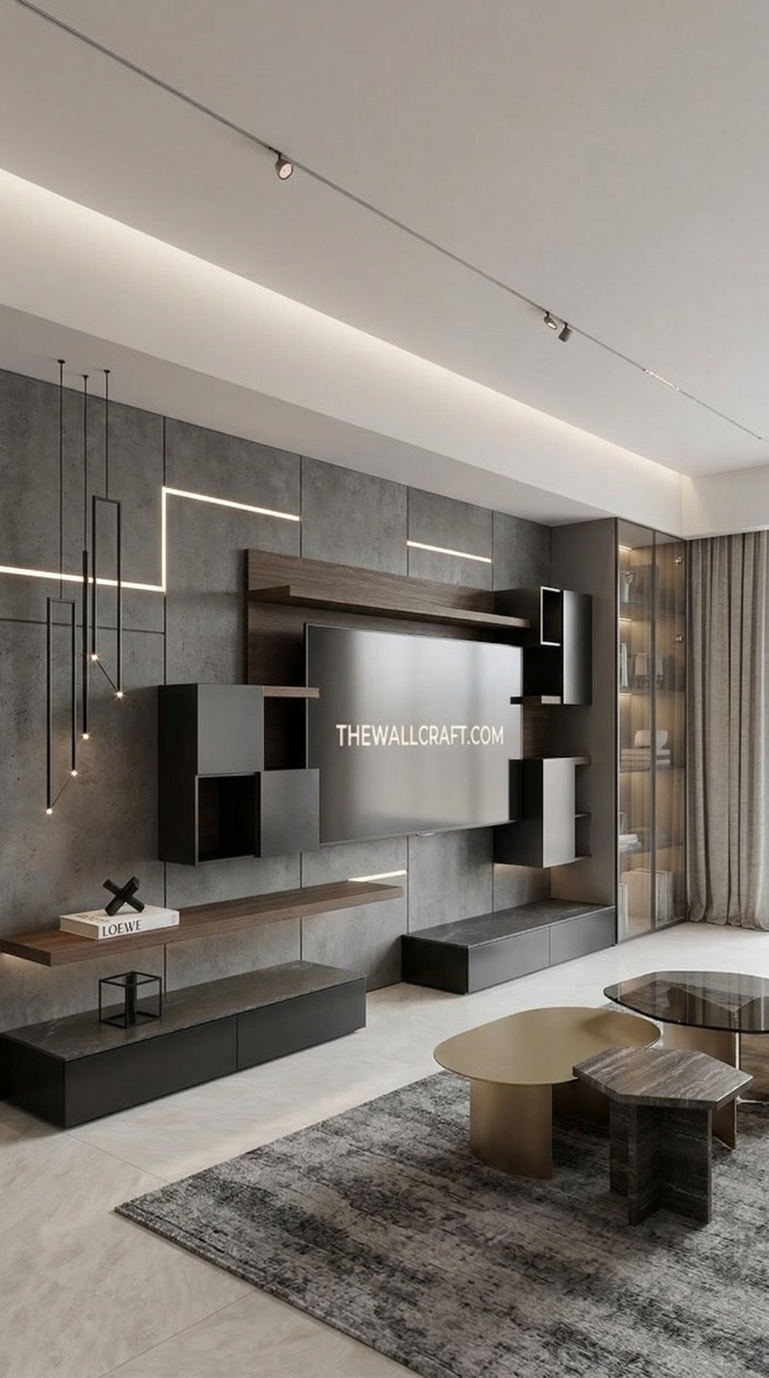 TV Wall — Concrete & Wood