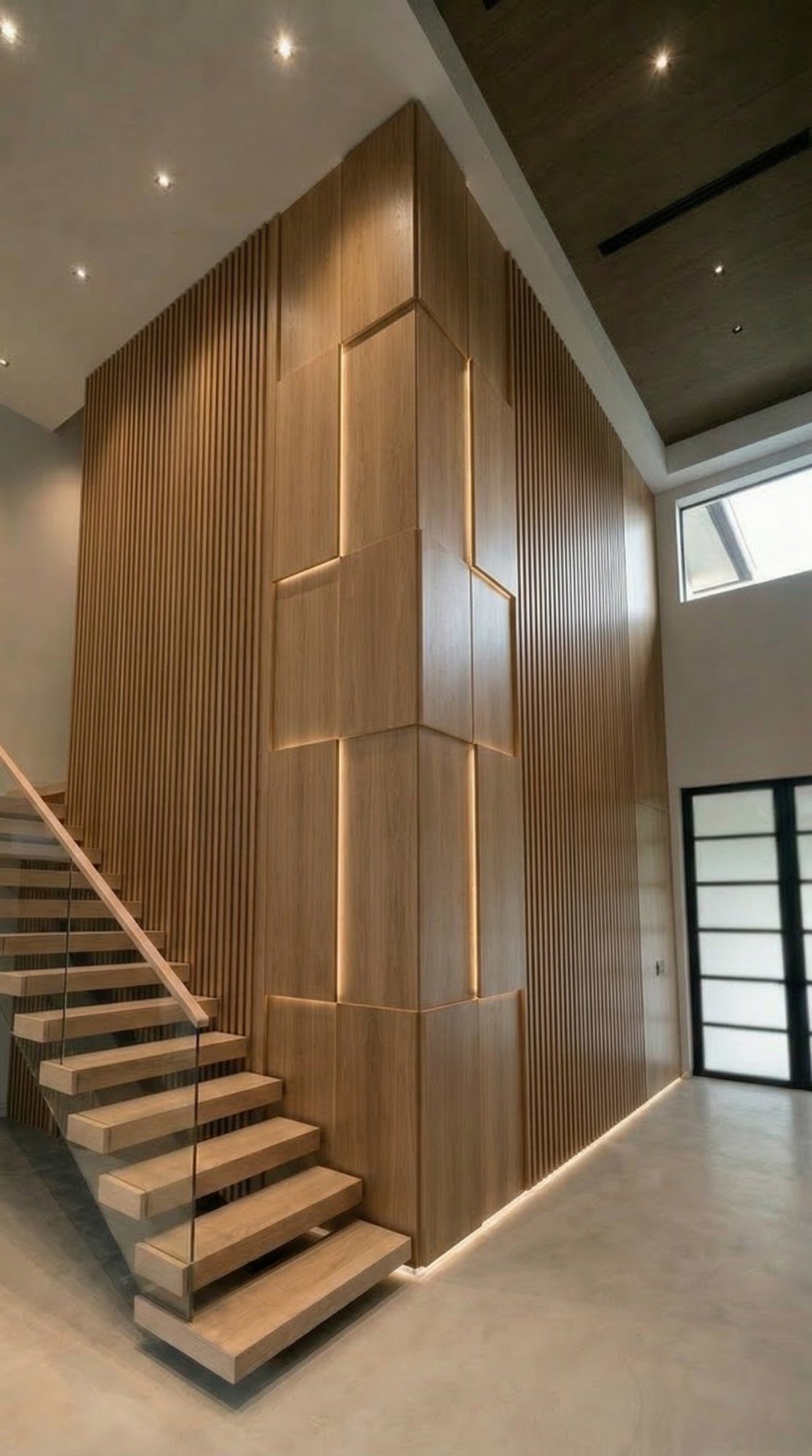 Staircase — Slatted Oak Wall